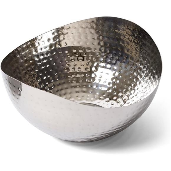 Large Decorative Bowl, Stainless Steel, Hammered Centerpiece Bowl (10” Round) - Picture 1 of 6